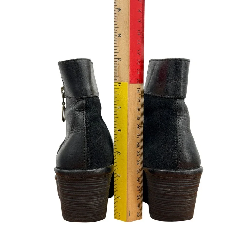 Fly London Wedge Ankle Checker Boot Women SZ 36 5.5 Black Leather Suede Comfort